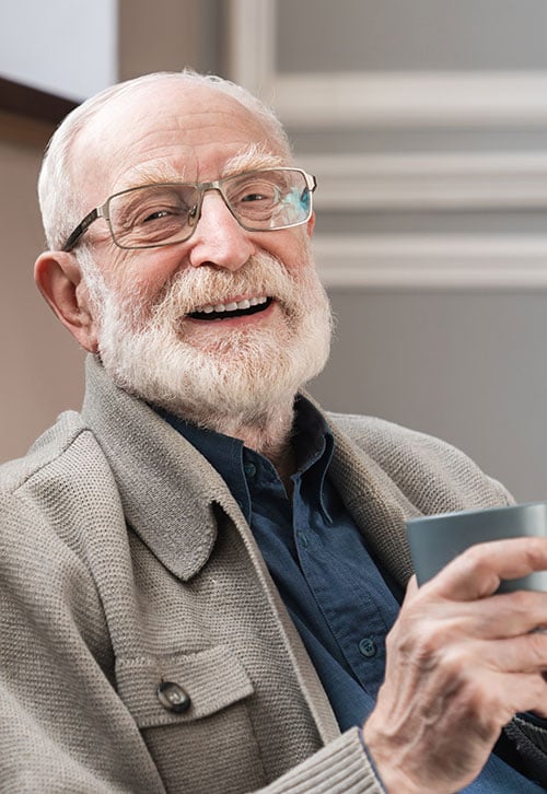 senior resident smiling during interview