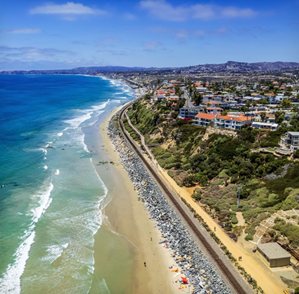 California beach birds-eye view