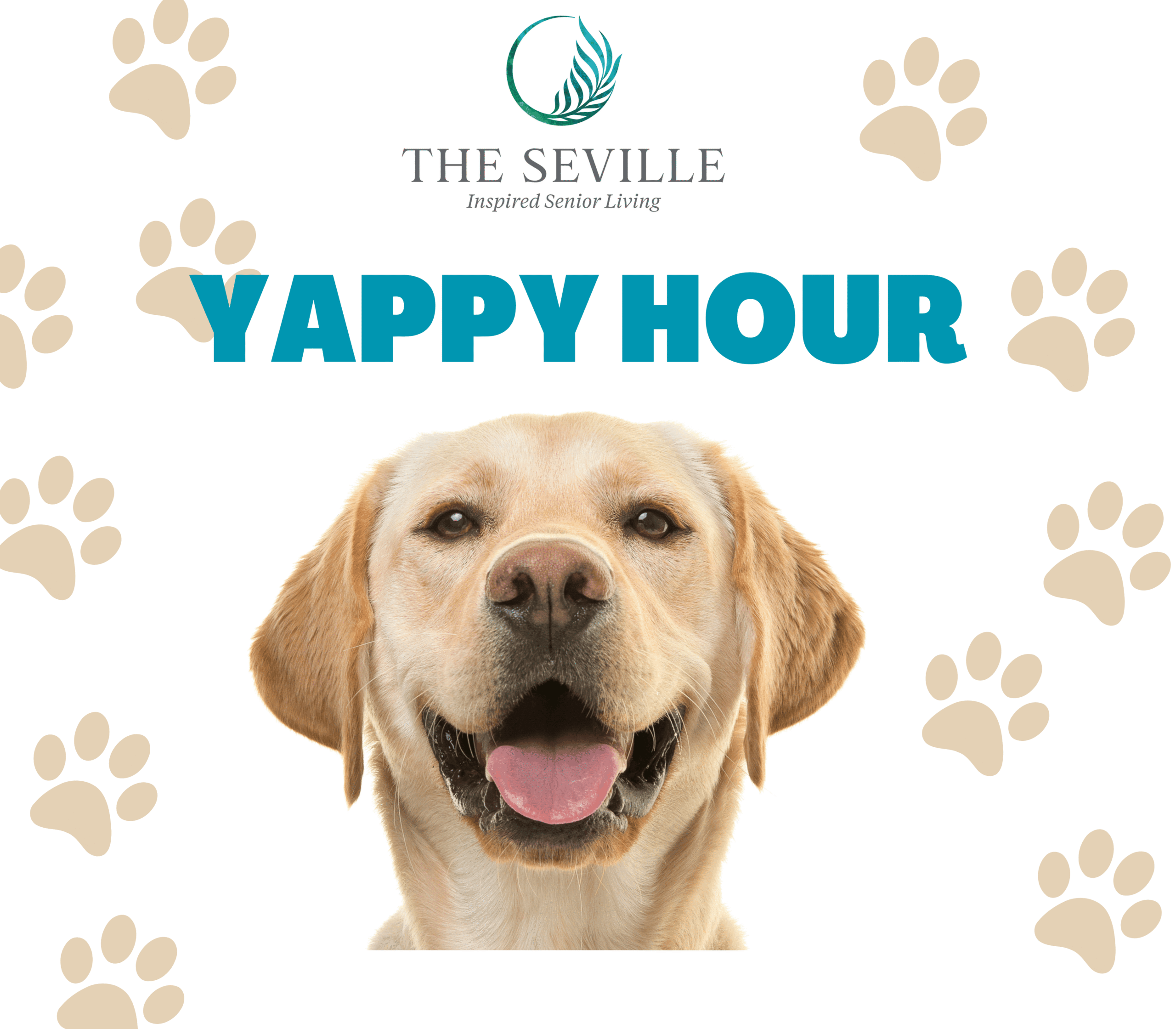 Image with a yellow dog that says yapp hour